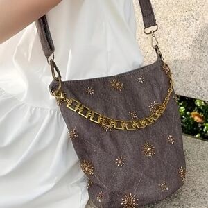 Elegant Gold-Embellished Crossbody Bag